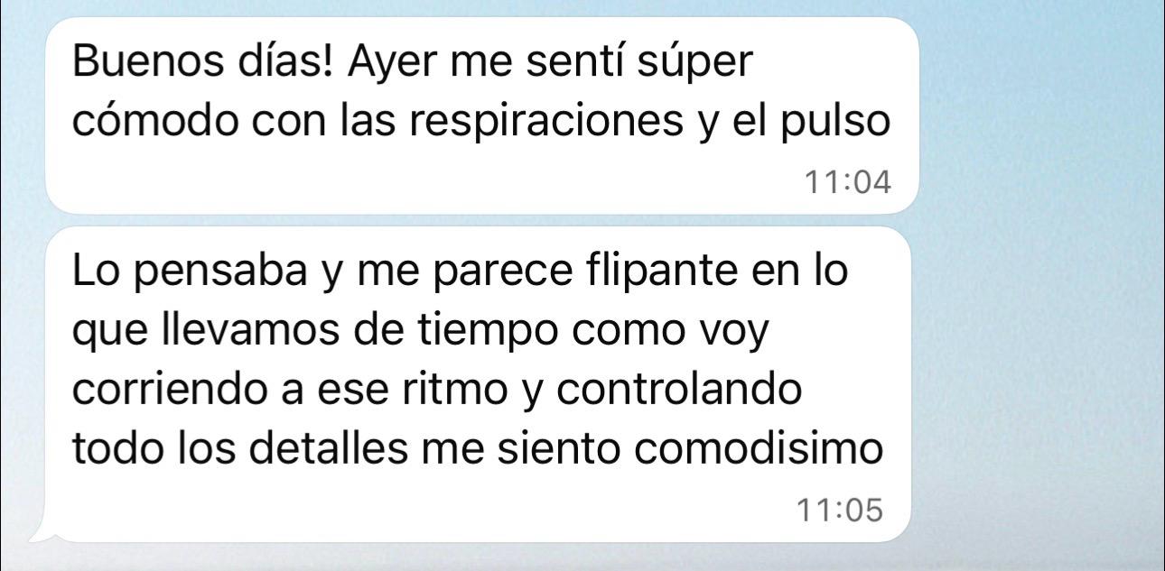 Testimonio sobre mejores sensaciones, pulso y respiración